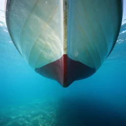 boat from below, underwater photo