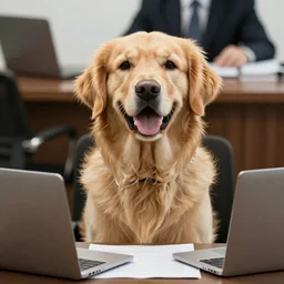 golden retriever as a banker