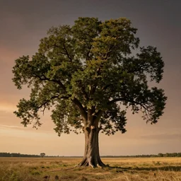 Big realistic tree, landscape, universe in the sky, photo, cinematic lighting, 4k, wide angle, warm tones
