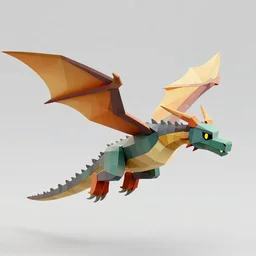 low poly dragon, flying