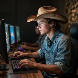 country boy playing video games