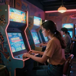 cinematic shot arcade in an 8 0 s style, hyper realistic, mood lighting, highly detailed, super realistic, perfect lighting