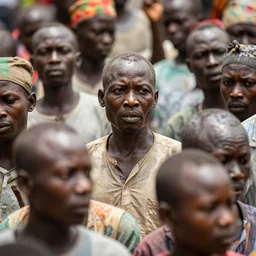 nigerians and chinese in a crowd, detailed