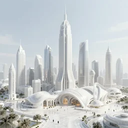 utopian city made out of glistening, white marble, fusion between historical and modern futuristic architecture, digital art