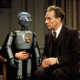 film still from the remastered german expressionist film'eta hoffman's the father'( 1 9 3 1 ) starring emil jannings as the scientist and his robot son, photographed by fritz lang and f w murnau, beautiful expressionistic sets, remastered dramatic lighting hyperrealistic shocking detail trending on artstation 8 k