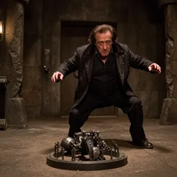 Danny Devito dodging a trap in a dungeon