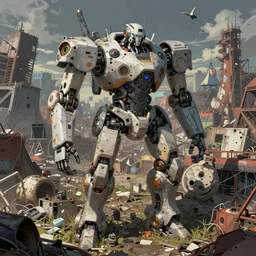 an intricate concept art of a robot coming out of the junkyard, hyper maximalist, matte painting, ultra detail, concept art, hyper realistic, cgsociety, hyper maximalist, artstation, deviantart, style by feng zhu and dylan cole, octane render, anime style