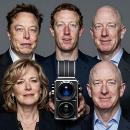 a highly realistic national portrait winner, hasselblad medium format group - photo of elon musk, zuckerberg and bezos, crying. by anne leibovitz