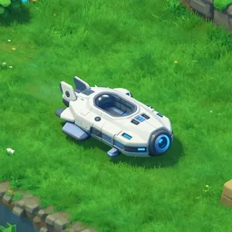 a small spaceship that needs repaired, on a grass field, cyberpunk setting, from a point and click 2 d graphic adventure game, set design inspired [ [ [ slightly ] ] ] by hg giger and tomb raider, art inspired by [ [ [ [ thomas kinkade ] ] ] ] and mark keathley
