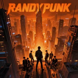 movie poster for randypunk, intricate cyberpunk city, orange overlooking city, street gang, dramatic lighting, epic composition, bladerunner, tatsuki fujimoto