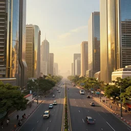 mumbai in the future, city streets, golden hour, distopian fantasy, photorealistic artwork trending on pixiv