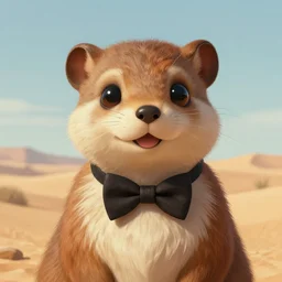 Character portrait of a happy furry anthro weasel wearing a bowtie in the desert wilderness, intricate, elegant, highly detailed, digital painting, artstation, concept art, smooth, sharp focus, illustration, art by Krenz Cushart and Artem Demura and alphonse mucha