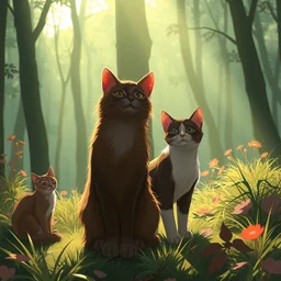 cats in the forest, backlighting, digital art, trending on artstation, fanart, by wayne mclouglin, by kawacy