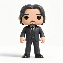 full body 3d render of John Wick as a funko pop, studio lighting, white background, blender, trending on artstation, 8k, highly detailed