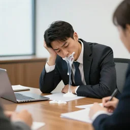 office worker in a meeting is so bored his face is melting onto the table