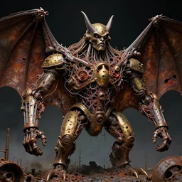 movie still of space bat in a dreamed insanity, intricately macerated by age, sentient, dethroned goliath machine, blood turbines, hydrocracking, rusted, macerated, eviscerated by fimbria wires, bicornate fungal pit, brass sheen rotting, by alberto bontempi, shigeru komatsuzaki, wayne d barlowe,