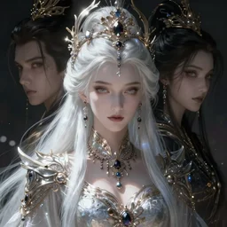 a beautiful white haired princess, adorned with precious stone jewelry, intricate concept art, ethereal, ominous, dramatic lighting, ruan jia and zeen chin