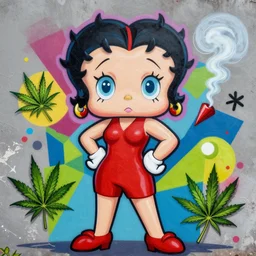 betty boop painting, matte paint, street art, by sachin teng x supreme : 5 marijuana, graffiti, smoke, hard edges, geometric shapes, by sachin teng : 6