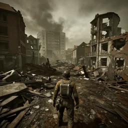 Rotterdam in ruins post-nuclear war in Fallout 4, in game screenshot