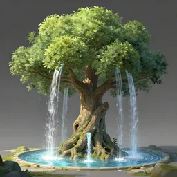 fantasy style concept art of a tree that is a water fountain