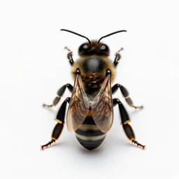 black honeybee, high detail photograph, full body, isolated on a pure white background, centered, entire subject in frame, sharp focus, soft studio lighting