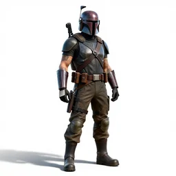 tattooed space bounty hunter, high detail digital art, full body, standing, isolated on a pure white background, centered, whole figure in frame, sharp focus, studio lighting