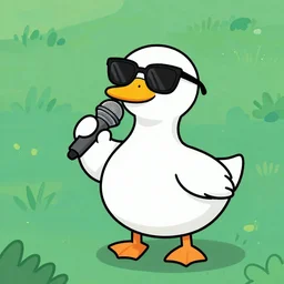 digital cartoon drawing of a Mallard duck wearing sunglasses and singing karaoke