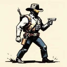 heavily armed cowboy, drawn by banksy