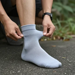 adventurer wearing one sock prefers to put second sock on same foot