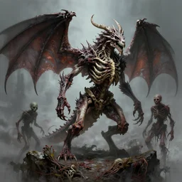 undead skeletal dragon, magical dracolich, rotten, diseased, pestilence zombie, award winning fantasy art