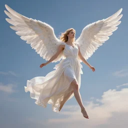 beautiful angel soaring in the sky, wide - angle, ultra - detailed, digital art, trending in artstation, cinematic lighting, studio quality, smooth rendering, glamorous pose, concept art, smooth, clear focus, illustration, artgerm and greg rutkowski, artey freytag