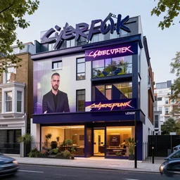 cyberpunk, an estate agent listing photo, external view of a 1 bed flat in London, by Paul Lehr
