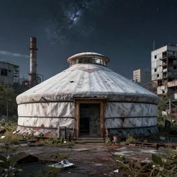 a beautiful photorealistic render of city urbex abandoned yurt architecture industrial architecture nature by kengo kuma, uranus nightvision vaporwave, archdaily, wallpaper, highly detailed, trending on artstation.