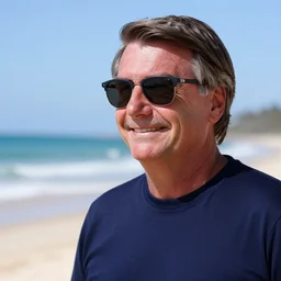 Jair Messias Bolsonaro wearing sunglasses on the beach