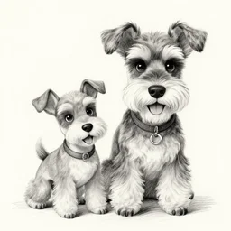milt kahl pencil sketch of happy mini schnauzer cartoon lady and the tramp style