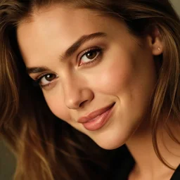 a closeup, 4 5 mm, detailed photograph of a woman looking lovingly at camera with a seductive smile, half jessica alba half nathalie portman half scarlett johansson, beautiful low light, 4 5 mm, by franz lanting