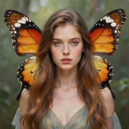 A professionaly painted portrait of an archfey, monarch butterfly themme, 4k, painted by Terese Nielsen, trending on artstation, tasteful, bokeh, hyperrealistic, highly detailed, good proportions
