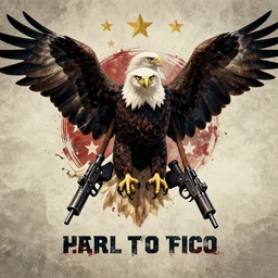 bald eagle with guns, poster, badass, patriotic, gritty