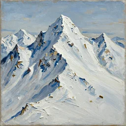 texture of 3d high relief painting of jagged snow topped mountains seen from directly above ,painted in the style of the old masters, painterly, thick heavy impasto, expressive impressionist style, painted with a palette knife