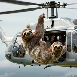 a sloth hanging from a helicopter by albert bierstadt and peter mohrbacher and wayne barlowe, action film, hyperrealism, highly detailed, intricate details