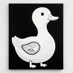 line drawing of an abstract duck figure, white on black. highly artistic. professional. museum