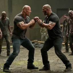 film still of dwayne the rock johnson fighting zombies in the new walking dead tv series, 4 k