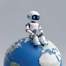 a lonely robot sitting on top of the globe