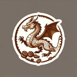 logo for a coffee shop featuring a medieval style dragon and coffee beans, digital art