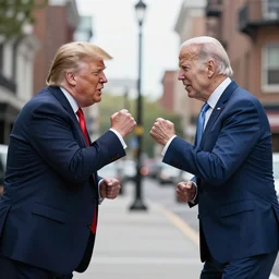 donald trump and joe biden fighting in a street photo - realistic