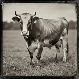 tintype photo of a one legged cow