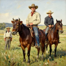 cowboy, western art, John Berkey, Norman Rockwell, Hans Thoma, Ivan Shishkin, Tyler Edlin, Thomas Kinkad