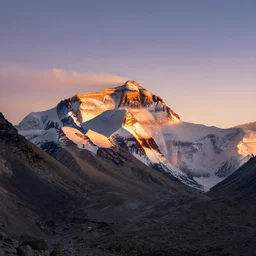 beautiful sunset view from the top of mount everest, realism, highly detailed, landscape,