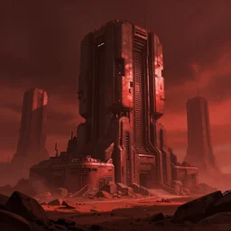 concept art by greg rutkowski, desolate space colony exterior, megalithic brutalist buildings, harsh environment, reddish lighting, depressing atmosphere, scifi, digital painting, artstation, concept art, smooth, sharp foccus ilustration, artstation hq