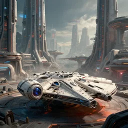 a scifi brutalist futuristic art deco spacestation city millenium falcon, high dynamic range, ilm, beeple, star citizen halo, mass effect, bladerunner, Elysium, Stephane martiniere